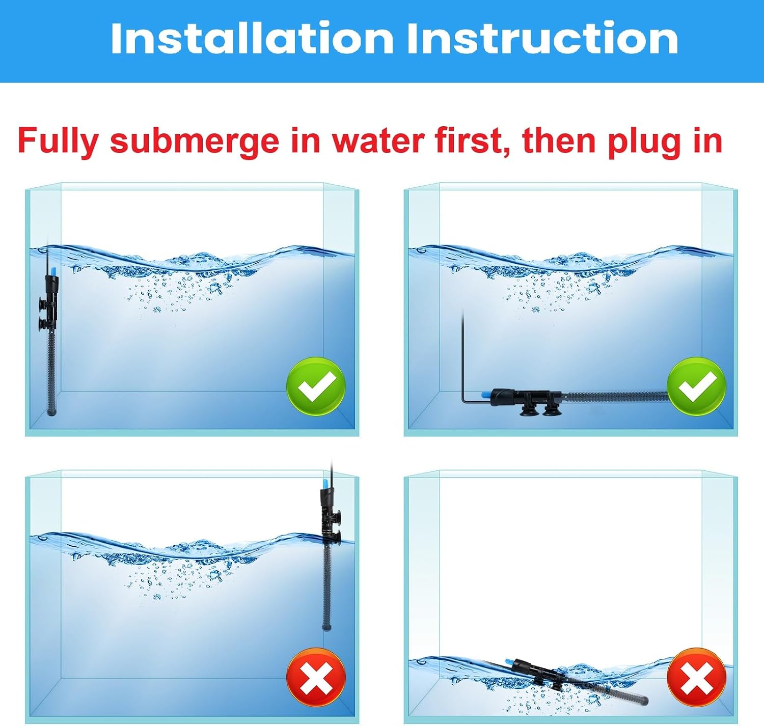 Aquarium Heater, 300W Fish Tank Heater, Adjustable Submersible Water Thermostat with Digital Thermometer