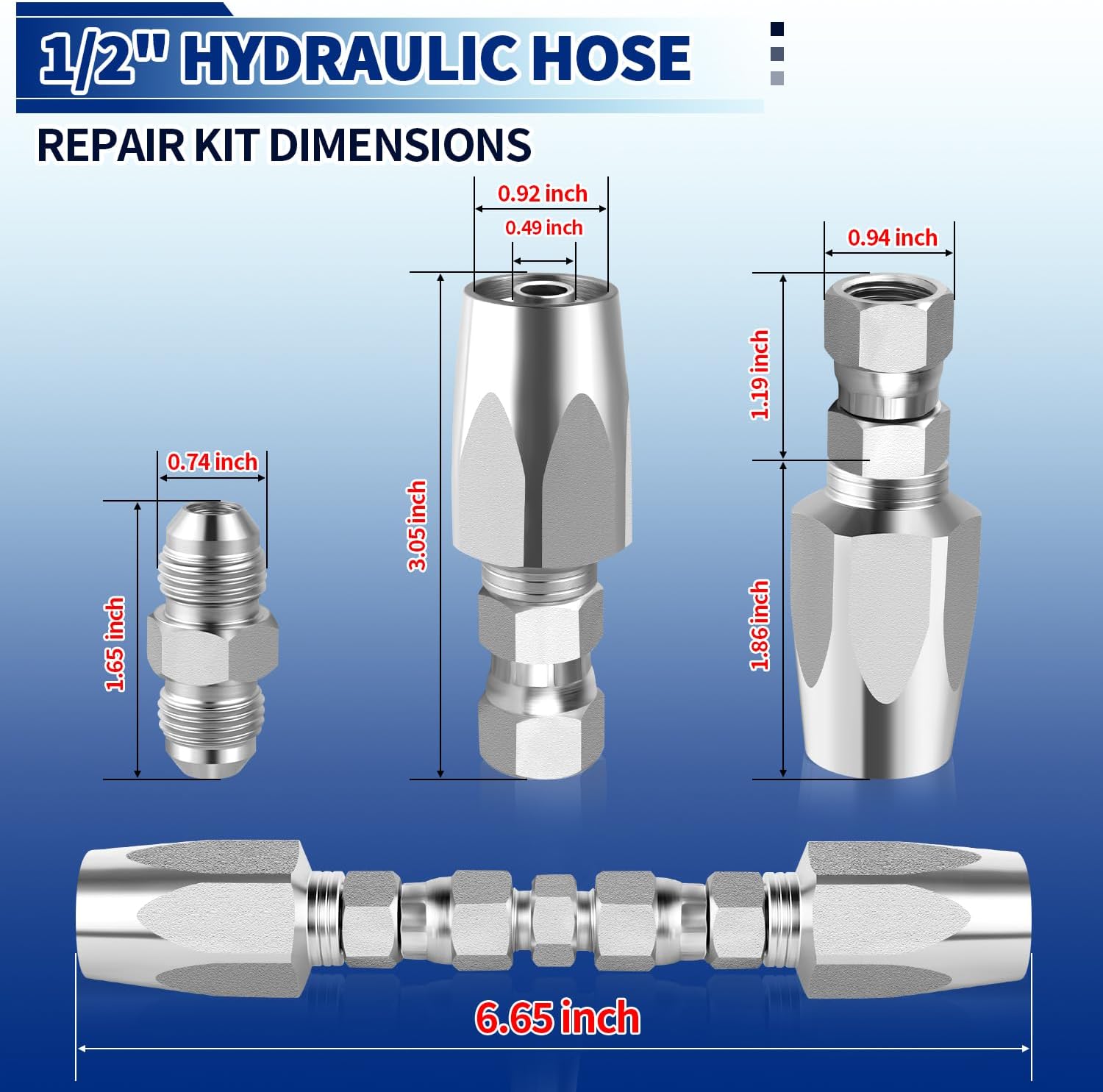 Hydraulic Hose Repair Kit, 1/2" Hydraulic Hose Field Repair Kit, 2pcs Reusable Heavy Duty Galvanized Carbon Steel