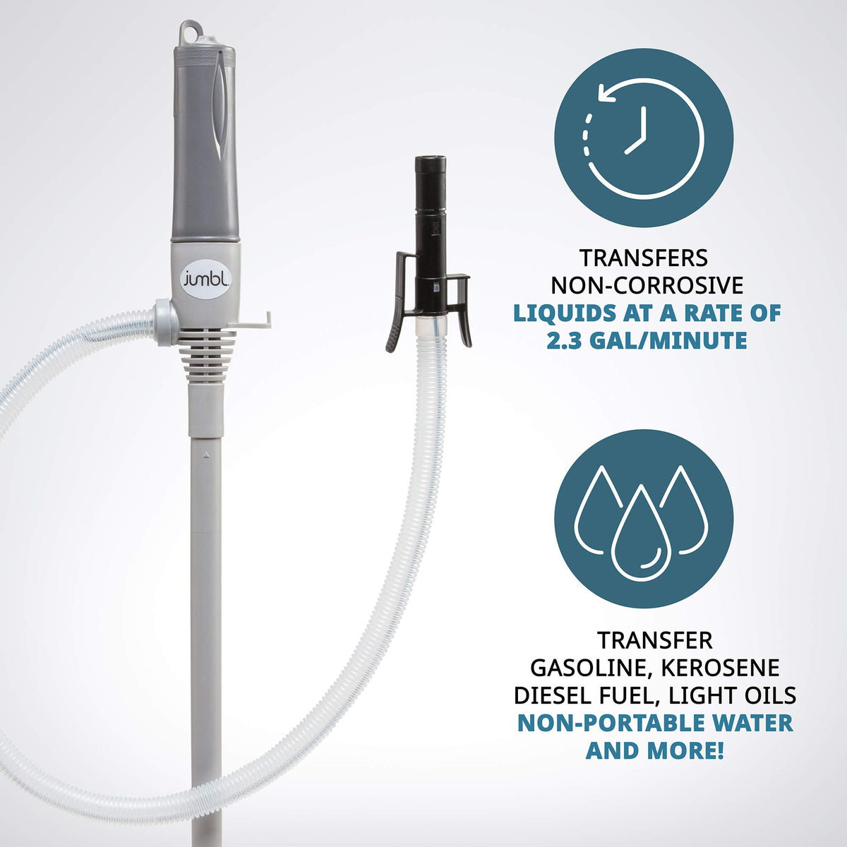 Jumbl Gas Transfer Pump, Automatic Fuel Transfer Pump, Grey, Large
