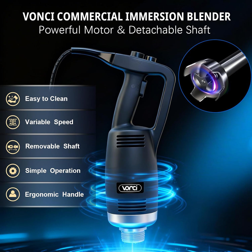 750W Commercial Immersion Blender, Electric Hand Blender with 16" Detachable Shaft, Variable Speed