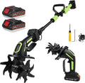 21V Cordless Tiller Cultivator, 2-in-1 Electric Garden Tiller with 2×1.5Ah Batteries, 550W Hand Tiller, 100mm Tilling