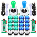 2 Player Arcade Game DIY Kits Part 2 Ellipse Oval Bat Joystick Handles + 20 LED lit Arcade Buttons Green & Blue Kits