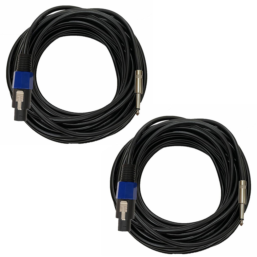 Professional 2-Pack 25 Feet 12 Gauge Speakon to 1/4 Inch TS Speaker Cables | Heavy duty, low resistance, no signal