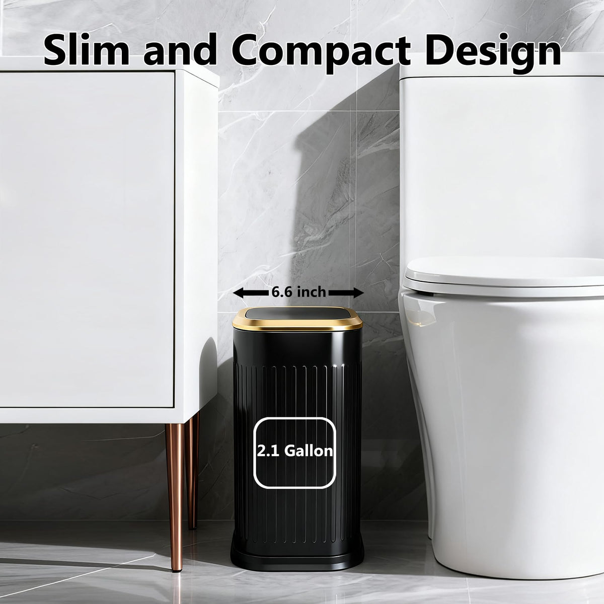 Small Bathroom Trash Can with Pop-up Lid, 2.1 Gallon, Black