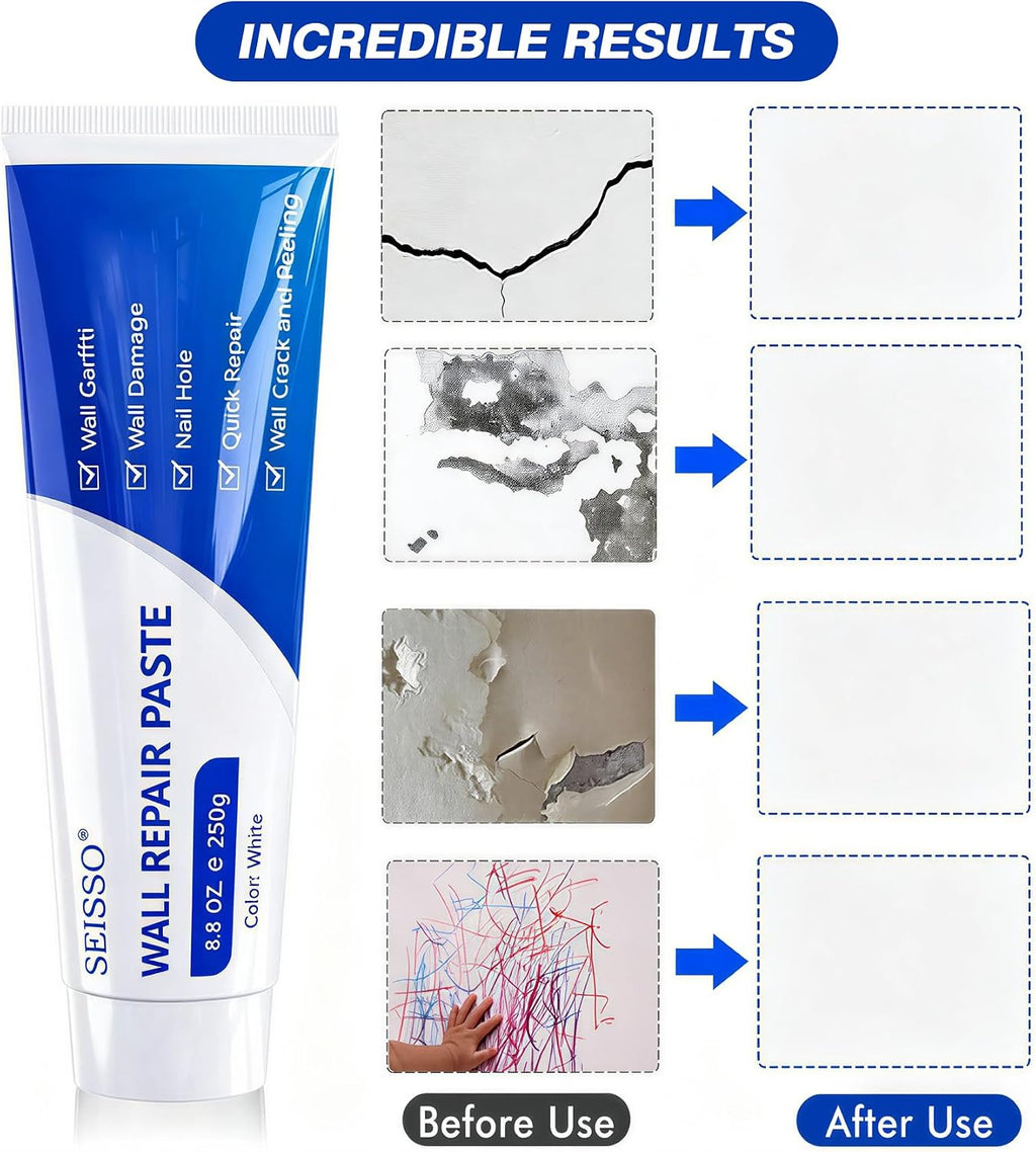 Drywall Repair Kit, Wall Mending Agent, White Spackle Putty Wall Repair Paste Plaster Tube, Patch Repair Kit for Wall
