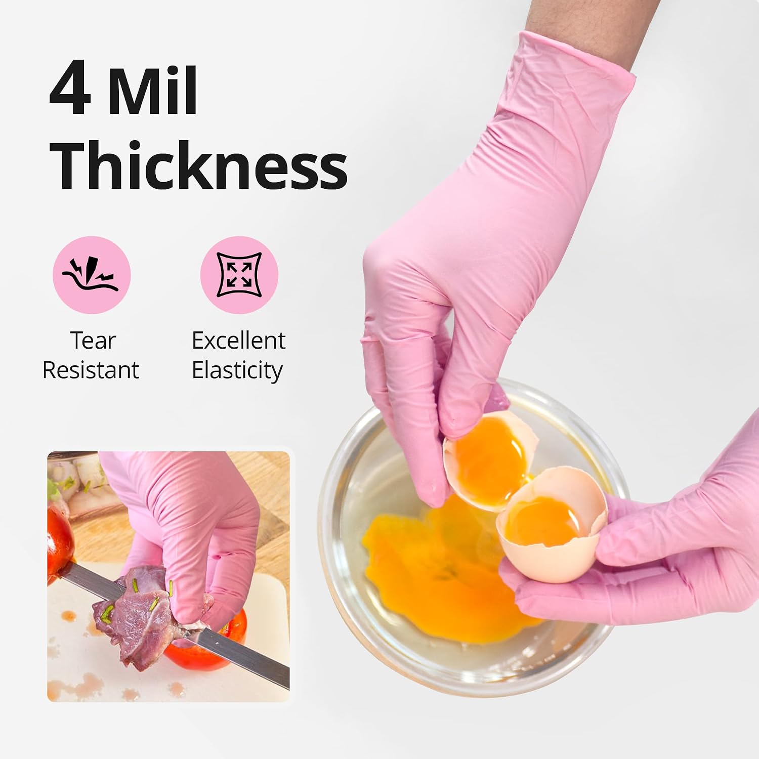 Nitrile Exam Gloves, 4 Mil, Cherry Blossom, Food Safe Gloves Disposable Latex Free, Powder Free