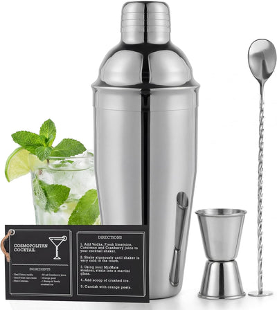 Premium Mixology Cocktail Shaker Set | 4 Piece Bar Tool Set, Silver Bar Set Cocktail Shaker Set for Drink Mixing