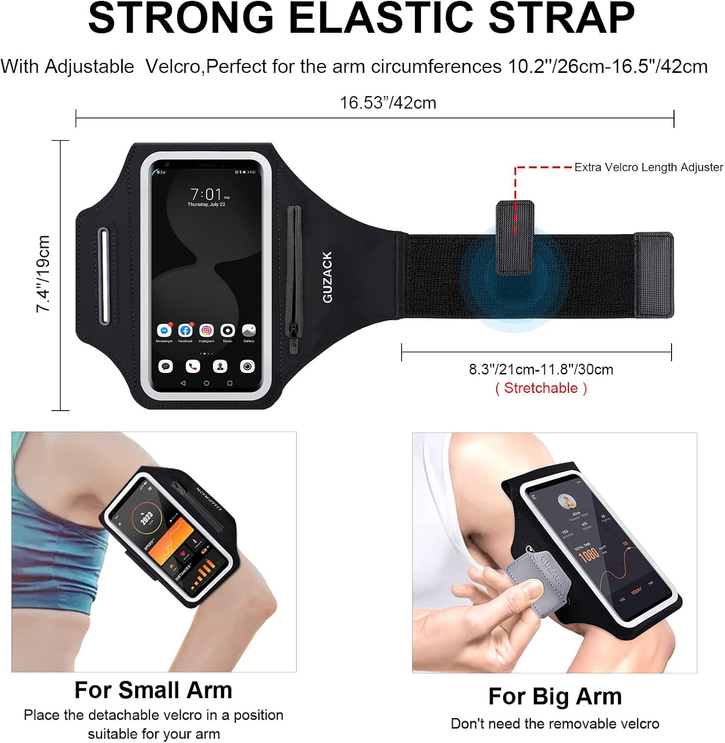 Running Armband with Zipper Pouch, Running Phone Holder,Up to 6.9" | Card Slot, Anti-Drop Buckle, Breathable, Sports