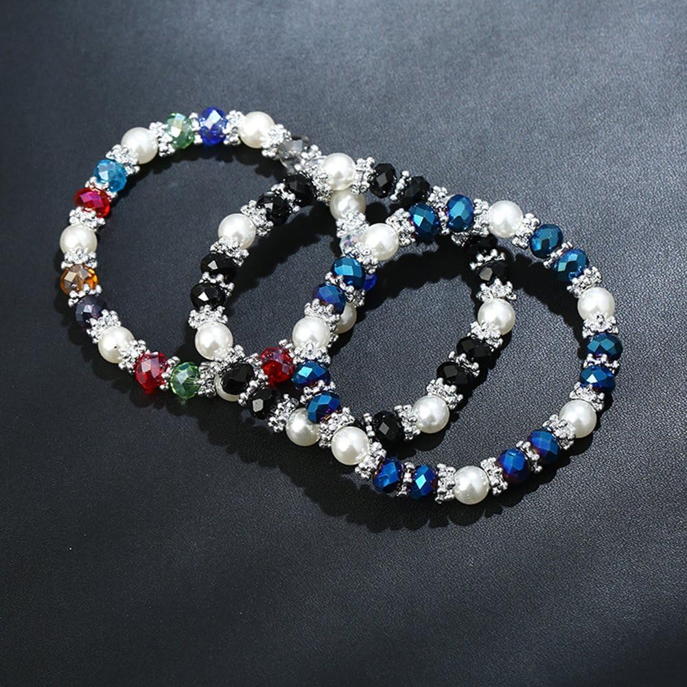 Stylish Bracelet Shiny Colorful Rhinestone Faux Pearl Bracelet Bangle Women Jewelry Birthday Gift - Black Useful