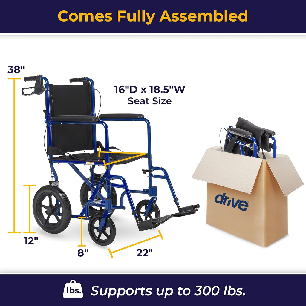 Lightweight Expedition Folding Transport Wheelchair, Blue