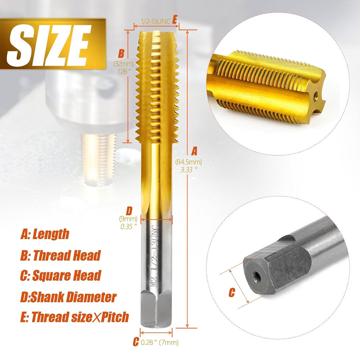 1/2"-13 UNC Thread Tap for Metal,1/2"-13 UNC M2 HSS Thread Milling Tap