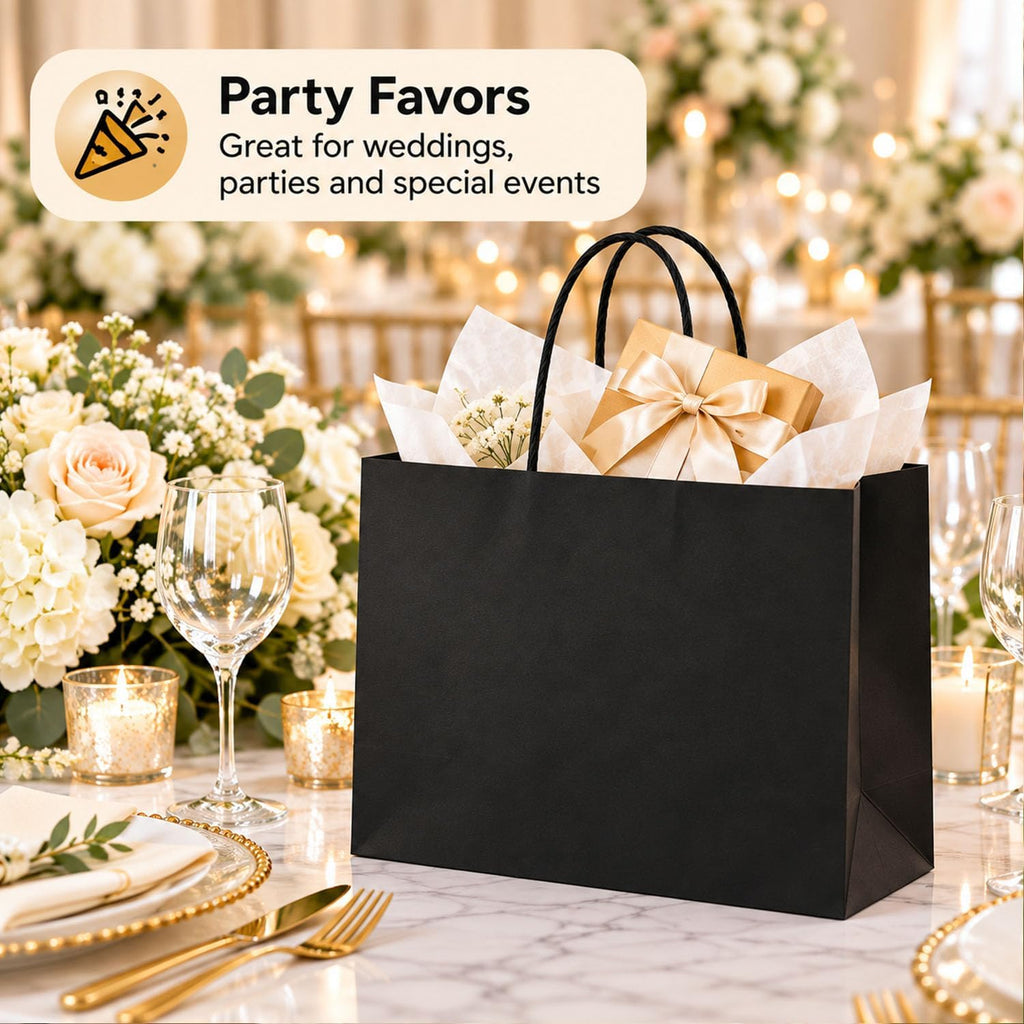 Large Kraft Paper Bags with Handles Bulk for Shopping,70 Pack,Black
