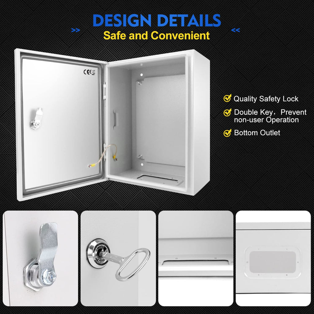 Tocretoare Outdoor Electrical Box, Steel Junction Box 12 x 10 x 6'', NEMA 4X Electrical Enclosure Box IP66 Waterproof & Dustproof, Universal Electrical Project Box with Lock & Mounting Plate
