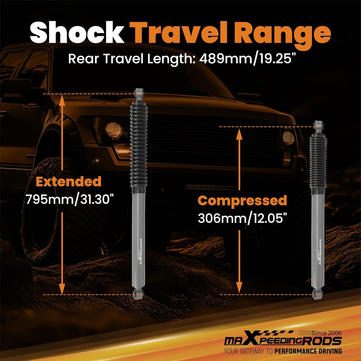 maXpeedingrods 3.5-6.5" Rear Shocks for Dodge Ram 1500 2002-2008