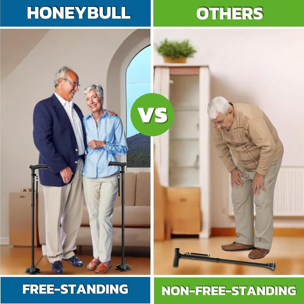 Walking Cane for Men & Women Foldable, Adjustable, Heavy Duty, Free Standing, All Terrain, Collapsible Walking Sticks