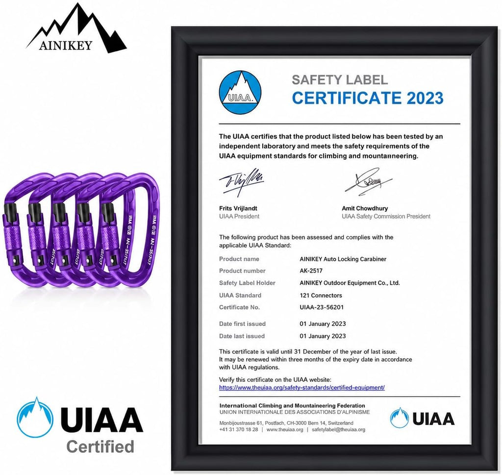 UIAA Certified Professional Heavy Duty Large Locking Carabiner Clips Climbing Carabiner 25kN Auto Locking Carabiner