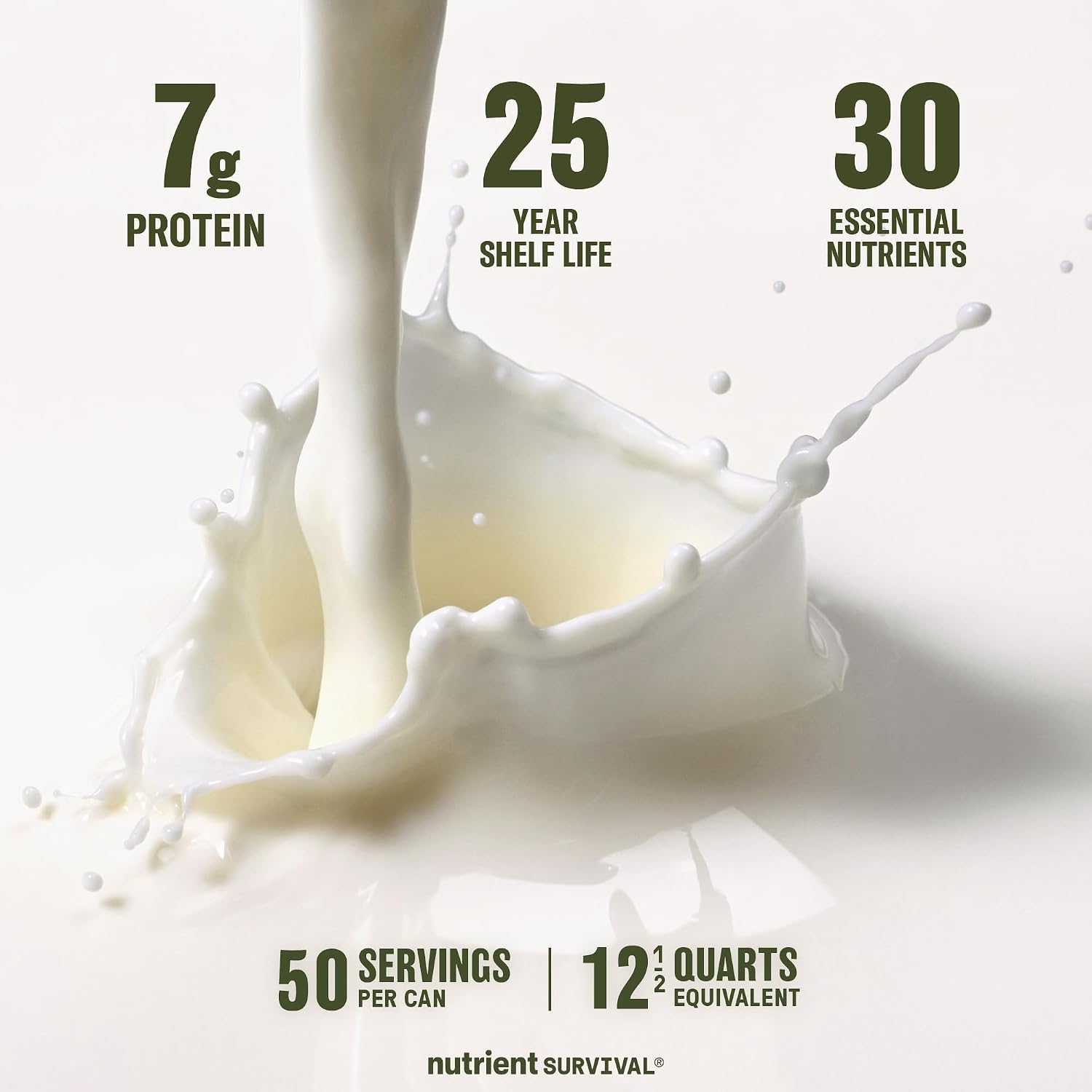 Vitamin Powdered Milk, Freeze Dried Prepper Supplies & Emergency Food Supply, 21 Essential Nutrients, Soy & Gluten