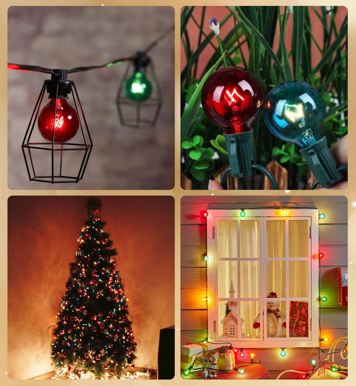 G40 Christmas Light Bulbs, 50 Pack, 5W, E12/C7 Base, Multicolor