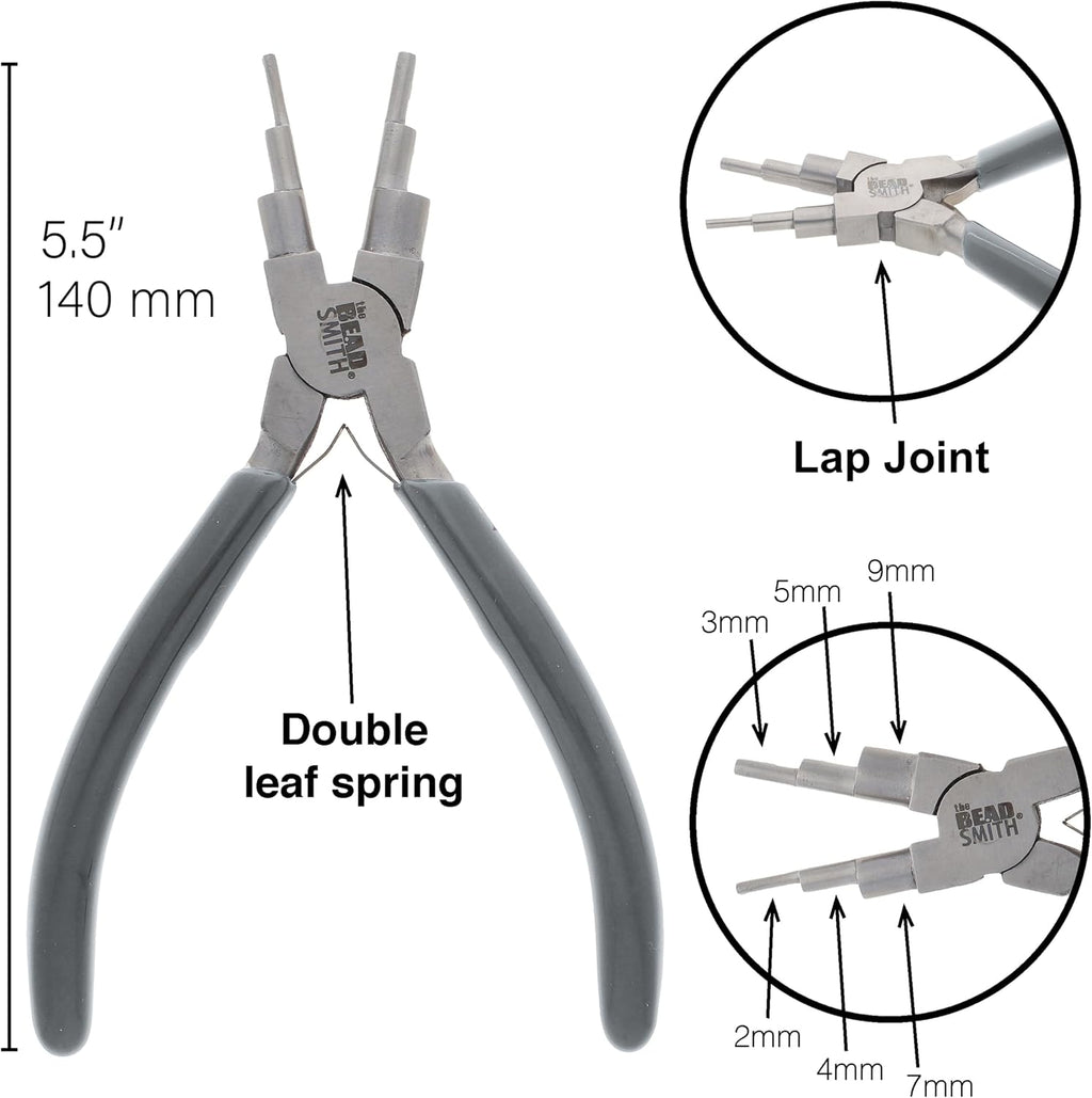Wire Looping Pliers | Create 6 Sizes (Ranging 2-9mm) of Loops & Jump Rings, 5.5" long (140mm), Polished Steel Head &