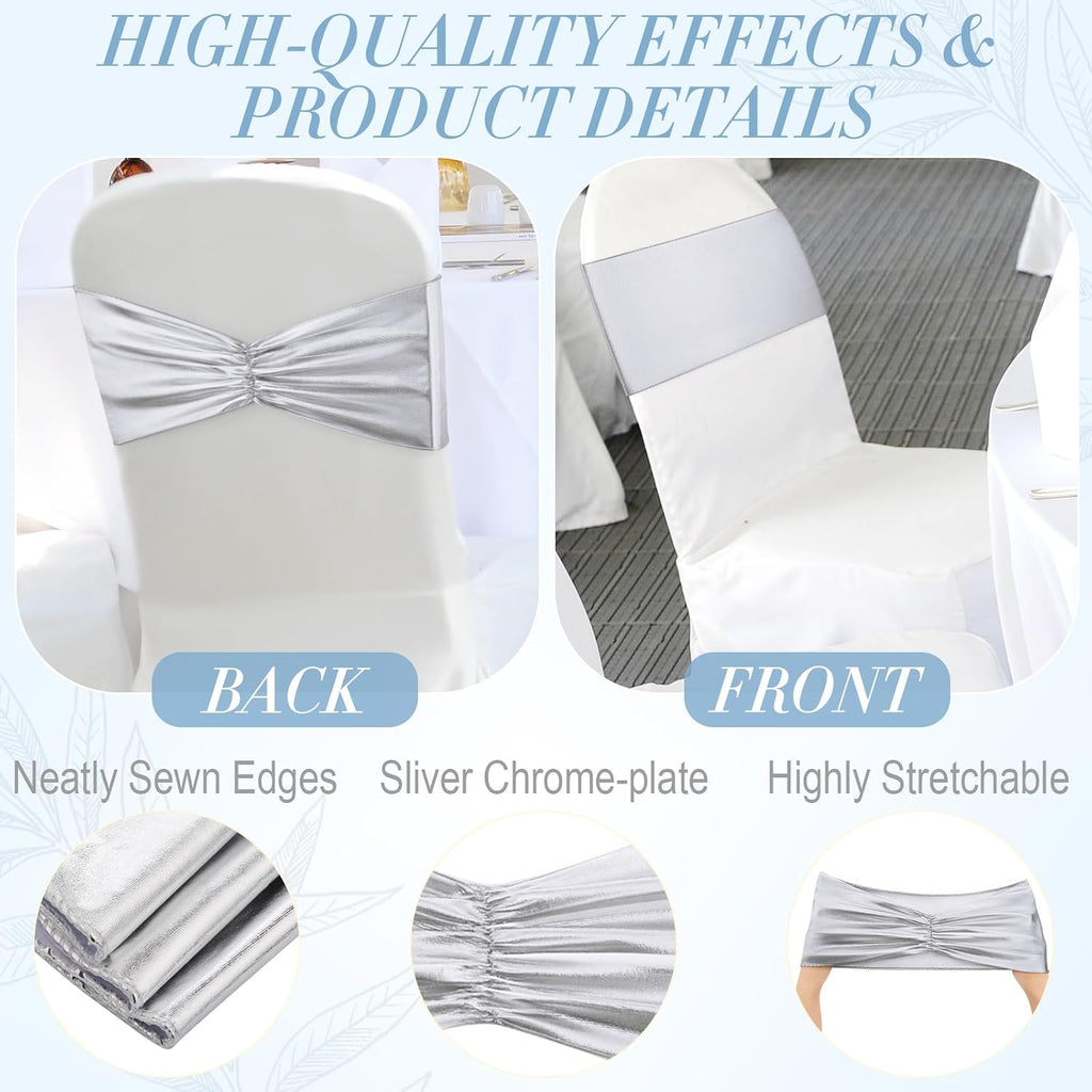 50 pcs Chair Sashes Shiny Bow Spandex Bands for Dining Chair Slipcover Wedding Banquet Parties Reception Restaurant