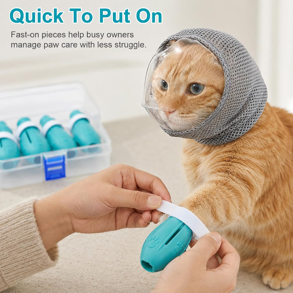 Adjustable Cat Muzzle, Breathable TPU + 4 Anti-Scratch Gloves for Grooming