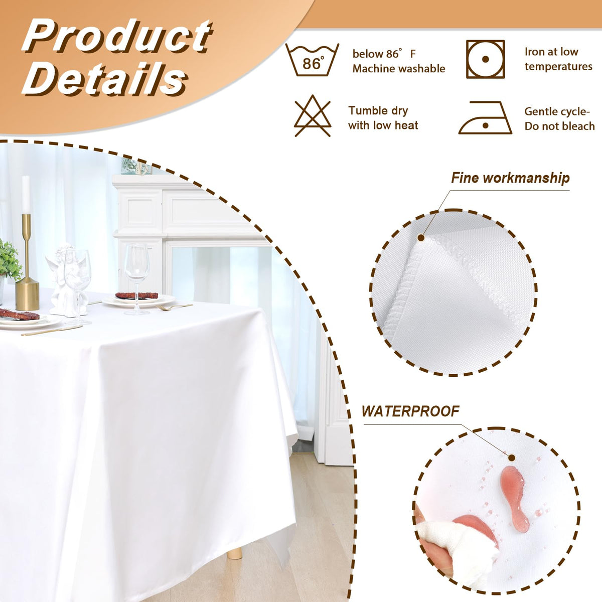 6 Pack 90 x 156 Inch Tablecloths Rectangle White Table Cover