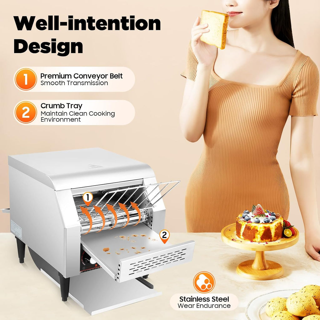 Commercial Toasting, Countertop Conveyor Toaster, Toaster Heavy Duty Electric Baking Machine, 2200w, 300slices/H