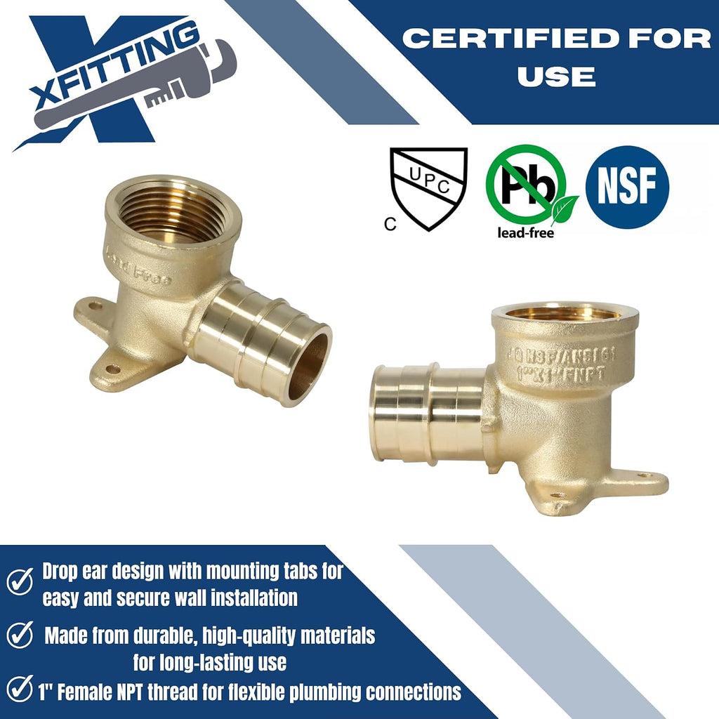 2 Pack XFITTING 1" Pex A x 1" Female NPT Drop Ear Elbow, Expansion Elbow