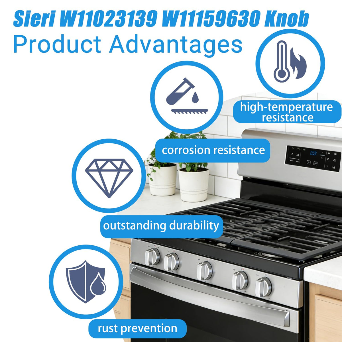 Sieri WFG535S0LZ1 WFG535S0LS1 WFG525S0JS1 Knobs for Whirlpool Stove（1/2D）