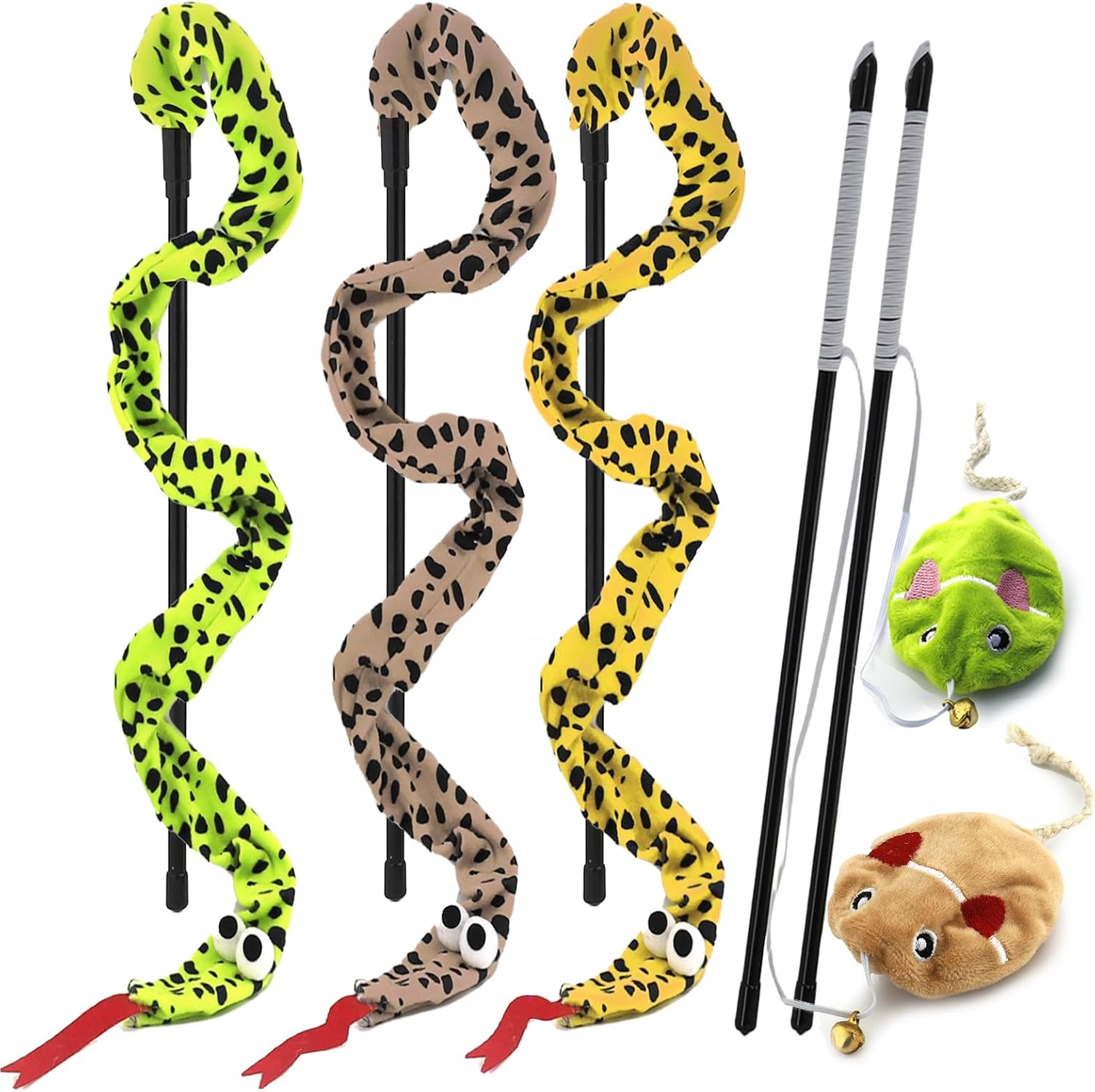 Interactive Cat Toy Wand with Catnip Mouse, Cat Teaser Wand Rainbow String for Bored Indoor Adult Cats and Kittens (5