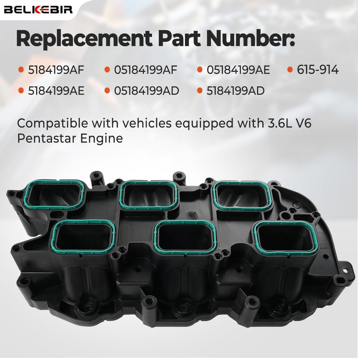 Lower Intake Manifold with Gasket Compatible with 2011-2021 Dodge Charger Challenger Durango Jeep Wrangler Grand Cherokee RAM 1500 ProMaster Chrysler 200 300 Town & Country 3.6L V6 Replace 05184199AF