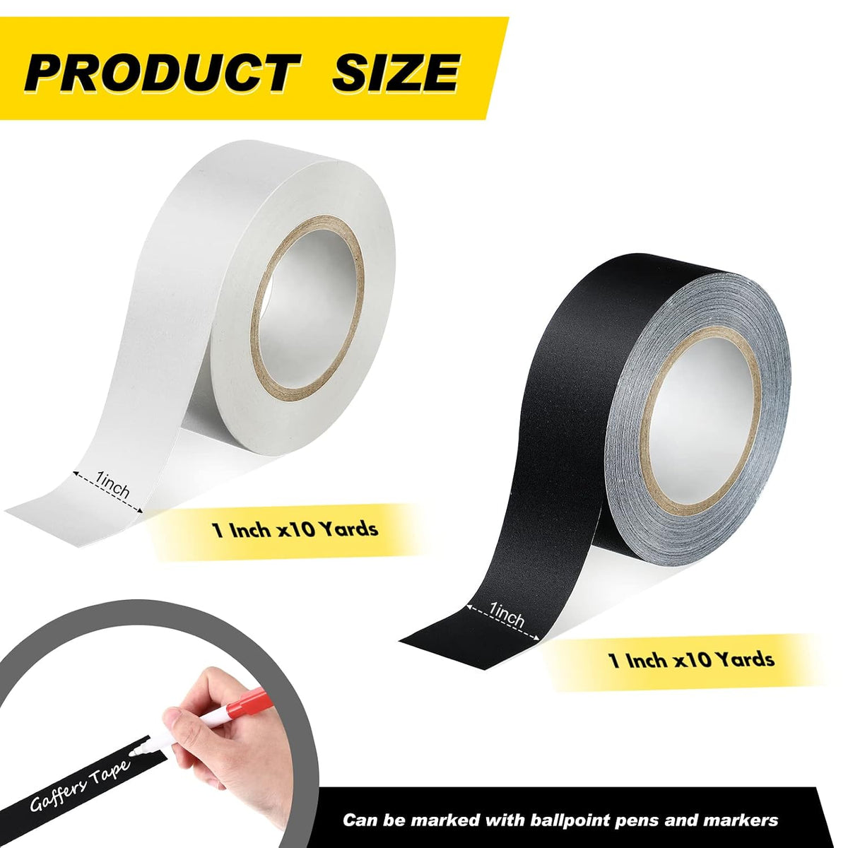 6 Rolls, 1 Inch x 10 Yards Black White Matte Gaffers Tape