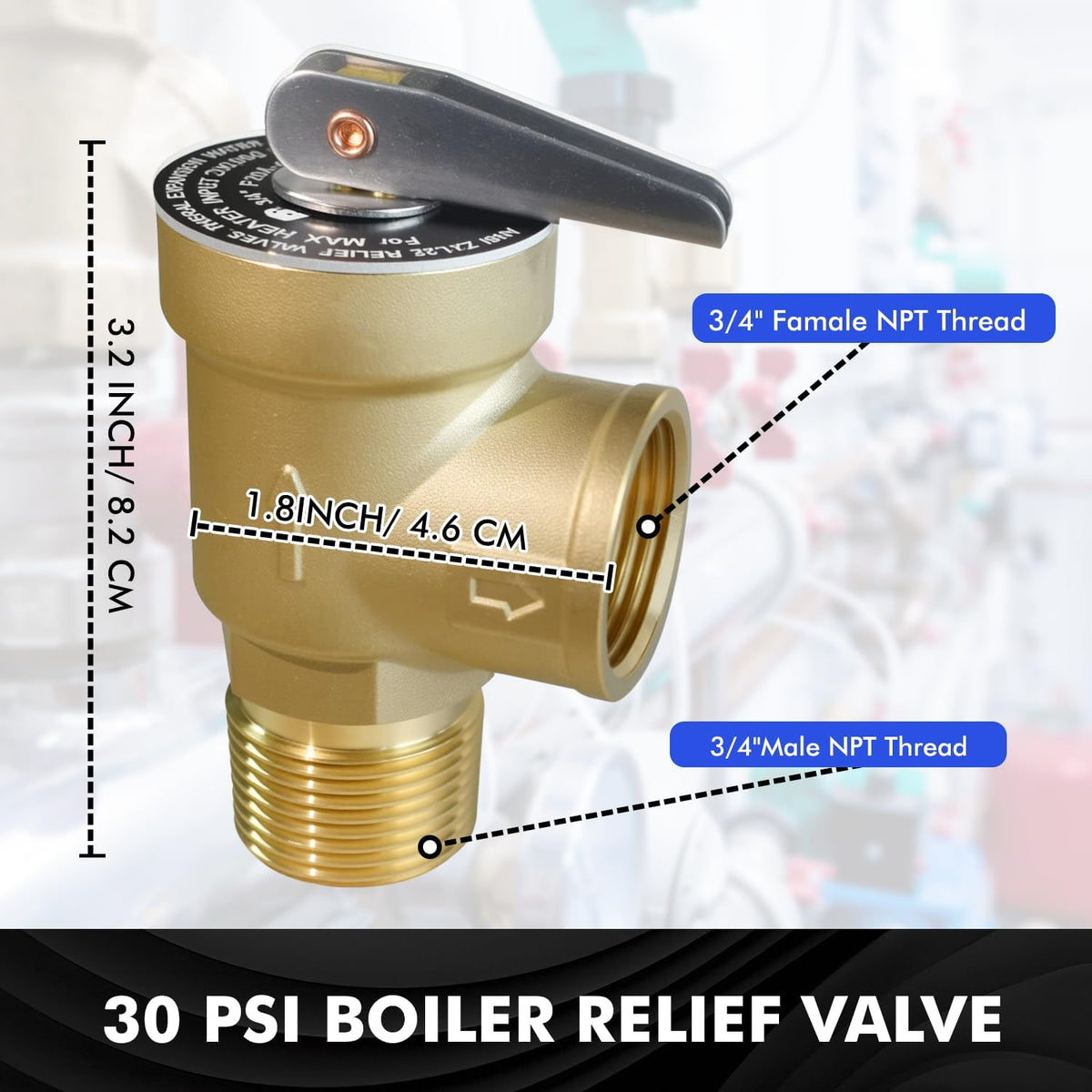 VAV 30 PSI Boiler Relief Valve,3/4" NPT, Lead-Free Brass, CSA Listed