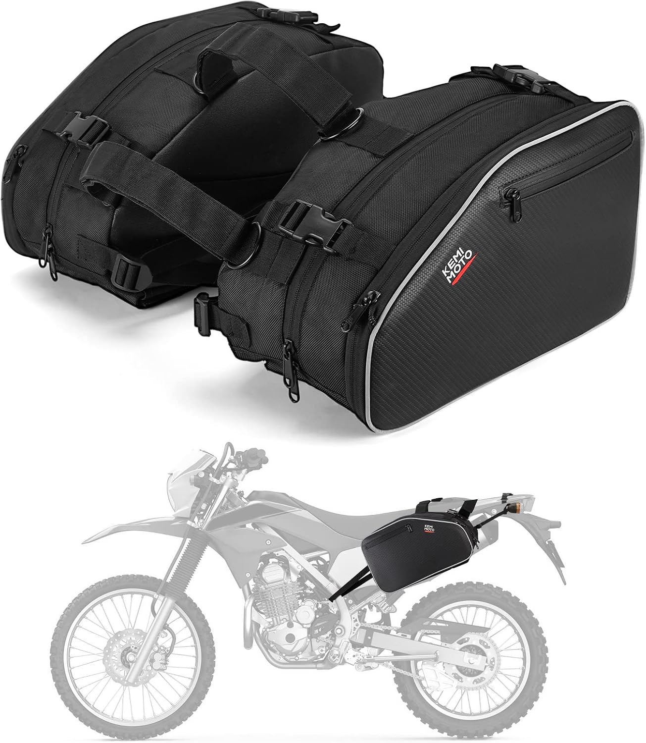 Motorcycle Saddlebags Expandable 20-24L with Rain Covers | Compatible with Dirt Bike Dual Sport Motorcross Motorbike