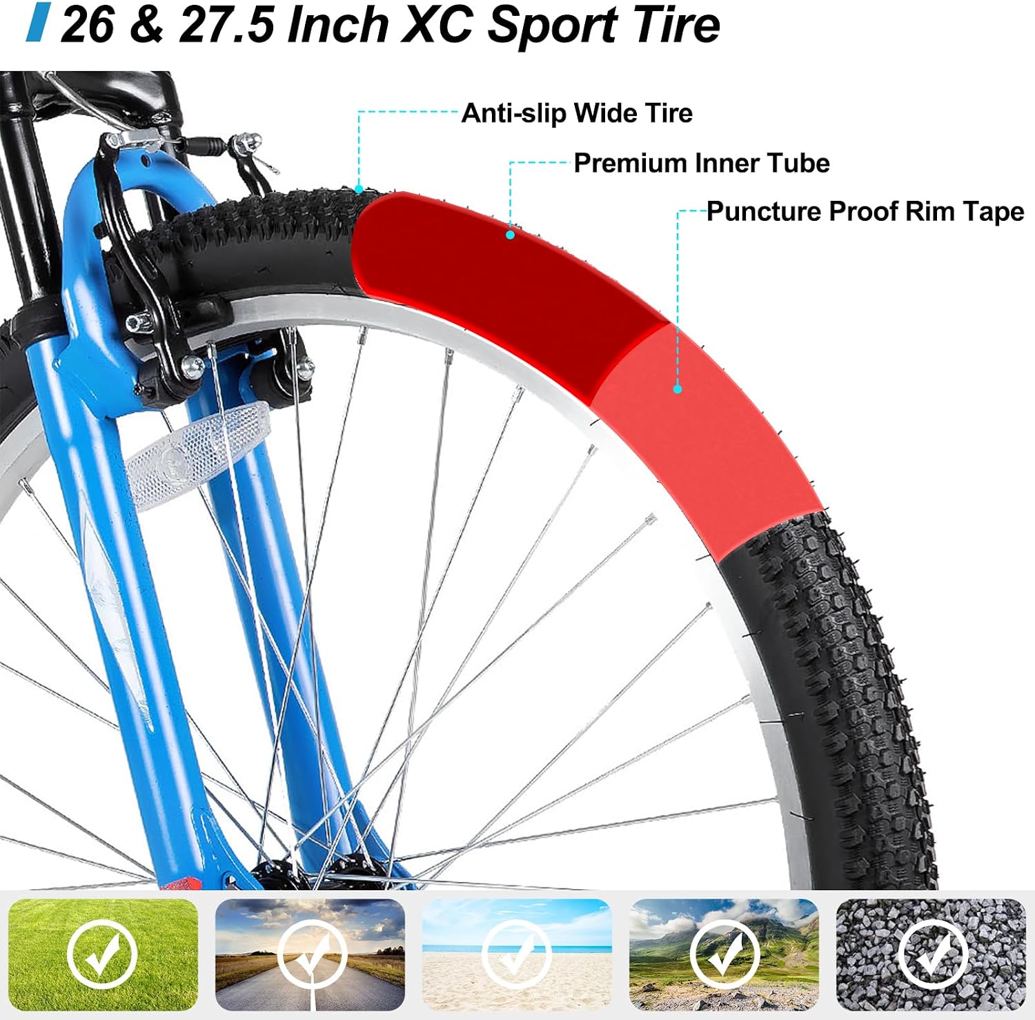 27 Inch Mountain Bike, Mens Womens MTB with 18 Speeds, High-Tensile Steel Frame, V Brake, Hardtail Bicycle for Adults