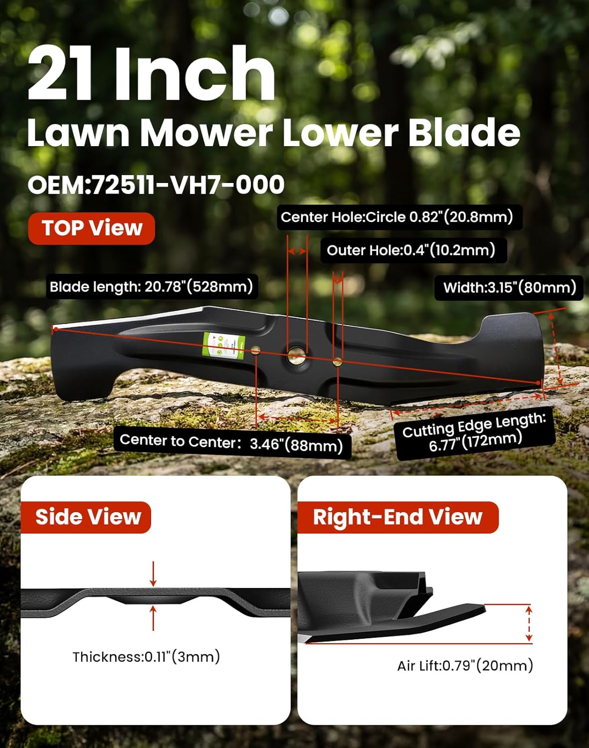 Lawn Mower Blades for Honda HRR216 HRR216K9 VKA VYA, HRX217, High Lift Mulching Blades for Walk Behind Mowers, 21" Twin Blade Set Replaces OEM no. 72531-VH7-000 & 72511-VH7-000 (Set of 2)