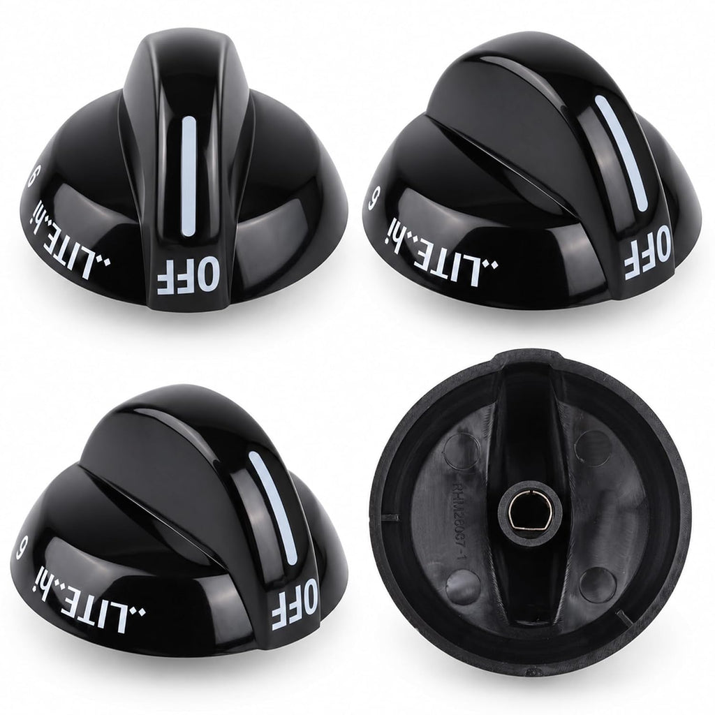 4 Pack 316220009 Range Burner Control Knobs Black Fit for Frigidaire Stove