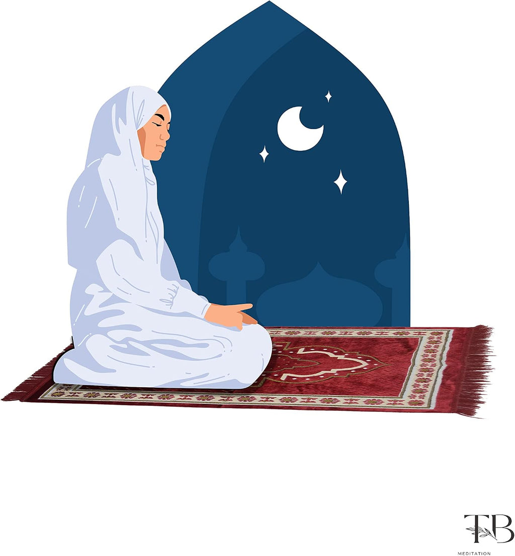 TB Islamic Prayer Rug Plush Soft Velvet Muslim Mat Unique Arabic Turkish African Embroidered Design Prayer Bead Daily