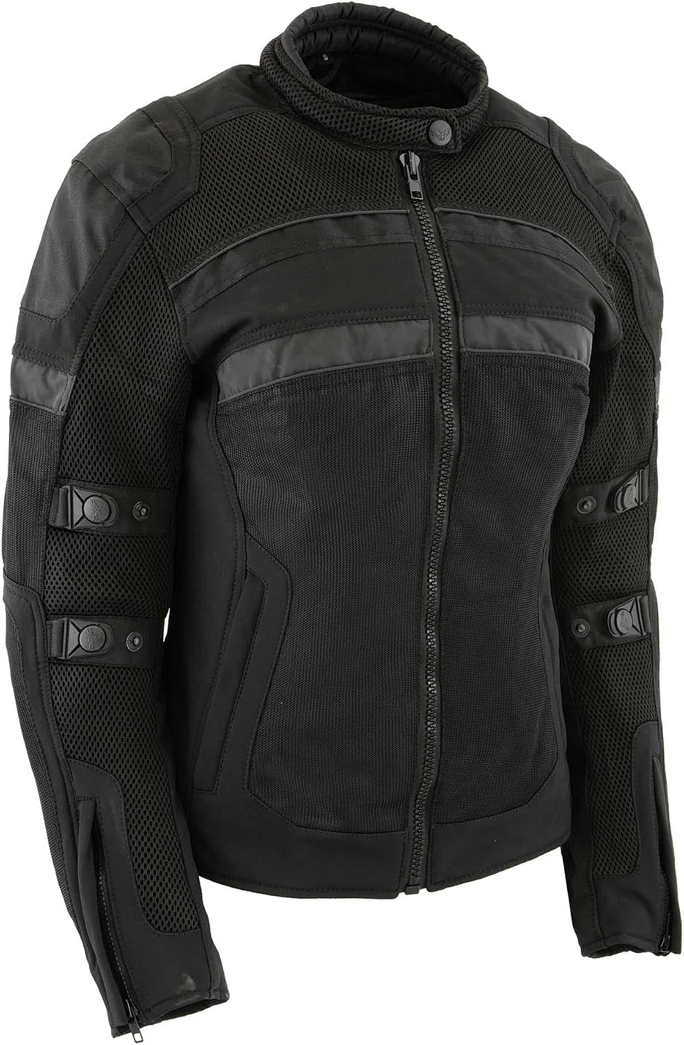 MPL2775 Black Armored Textile Motorcycle Jacket for Women - All Season Jacket w/Removable Liner