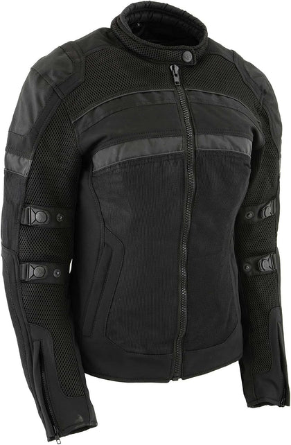 MPL2775 Black Armored Textile Motorcycle Jacket for Women - All Season Jacket w/Removable Liner