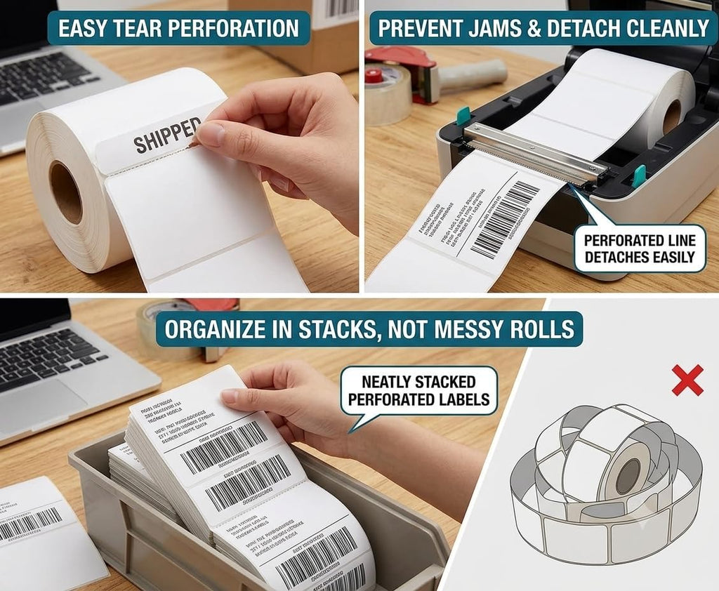 Direct Thermal Shipping Labels Roll, Perforated Strong Adhesive Blank Labels (4x6, 1000, Count, 4)