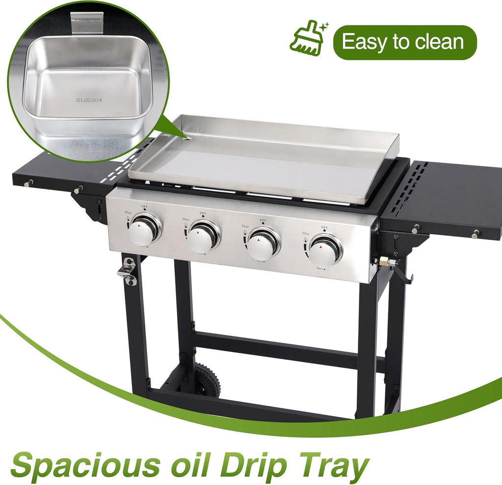 Portable Flat Top Grill with Folding Tabletop Design & Integrated Cart - Propane Griddle for Outdoor Cooking