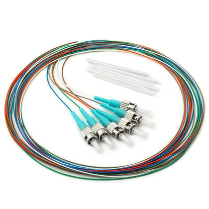 6 Strand Multimode OM3 50/125 ST-UPC Fiber Pigtail, ST OM3 Fiber Optic Pigtail, Includes 6 Fiber Optic Fusion Splice