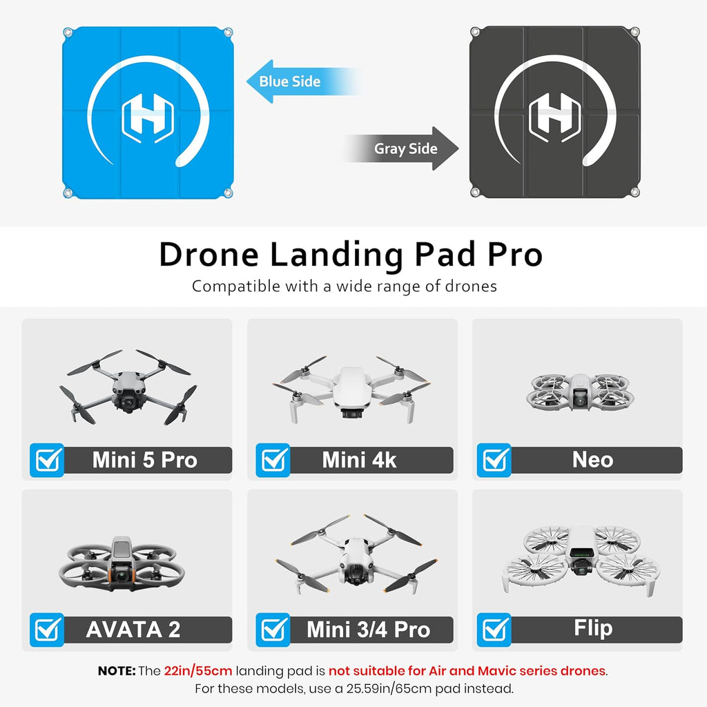 Drone Landing Pad Foldable 2x3 Fast-Fold, (22in/55cm) Double-Sided Waterproof Launch Pad, Weighted Helipad for DJI