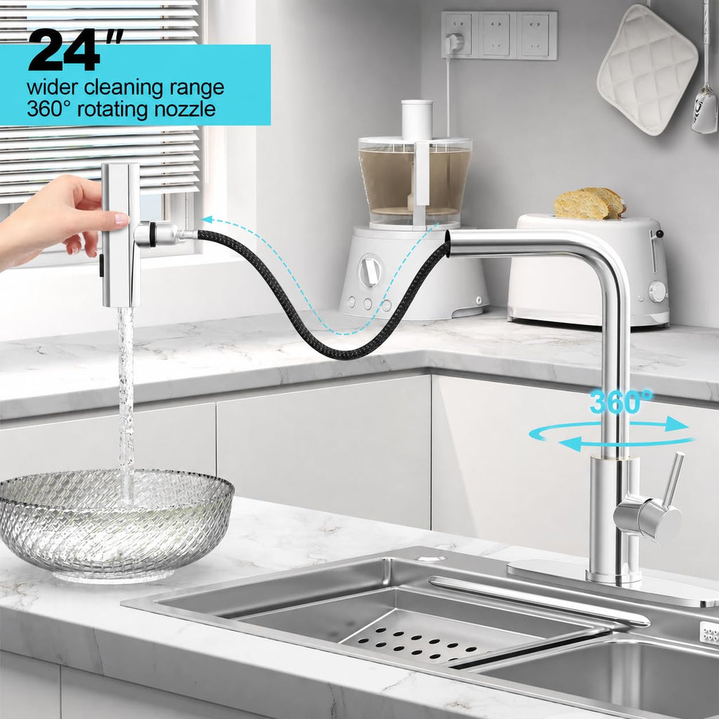 Kitchen Faucets with Pull Down Sprayer & Soap Dispenser, Chrome