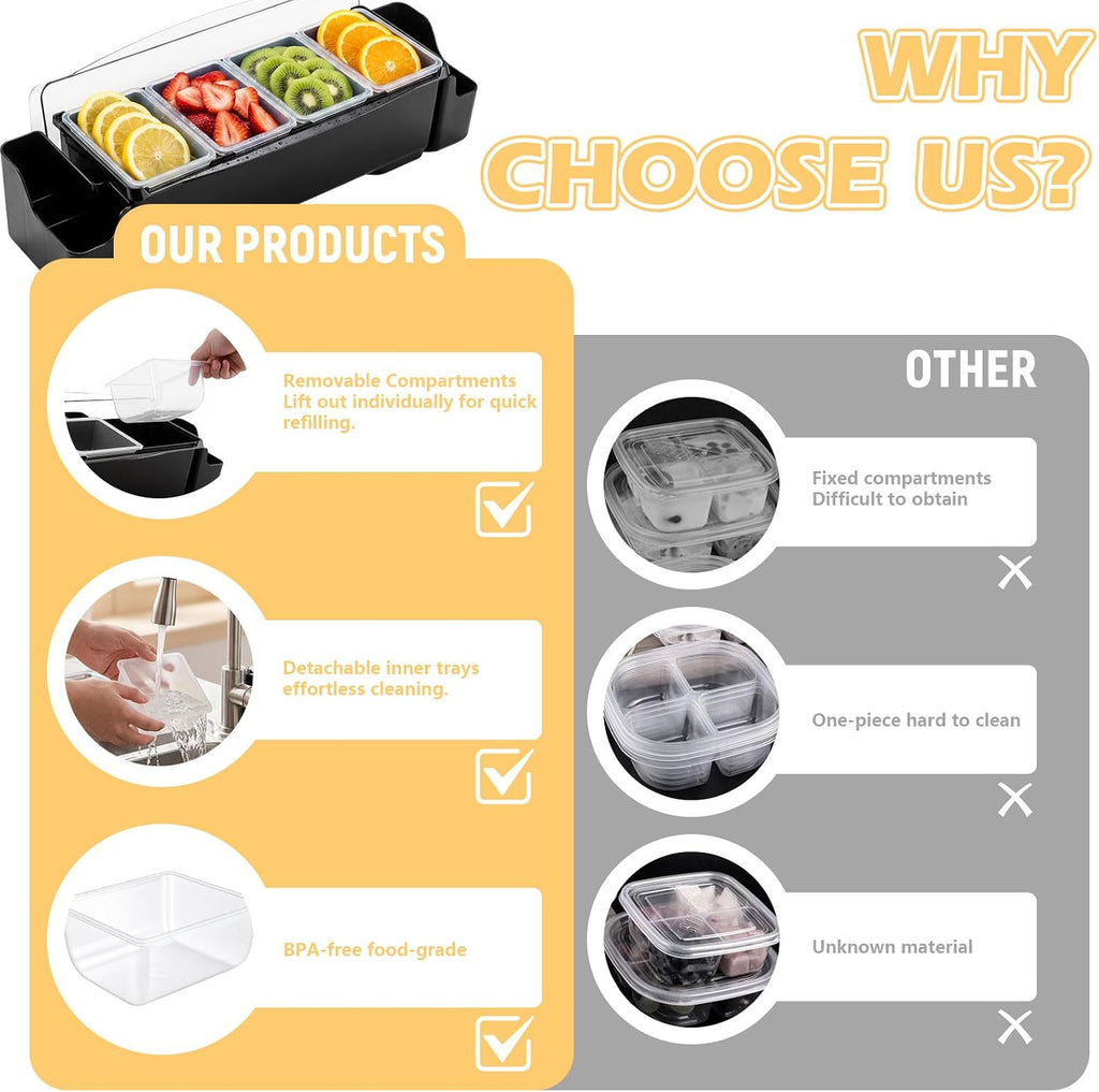 Ice Chilled Condiment Caddy with 4 Removable Trays and Lids