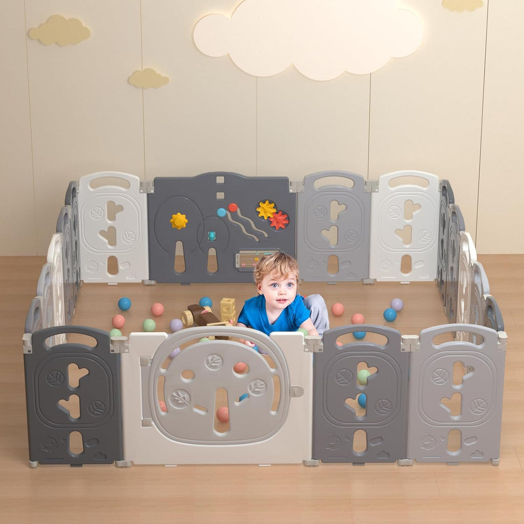 Baby Playpen, Foldable & Portable Play Yard for Babies and Toddlers, Easy Assemble 18 Panel Kids Fence Safety