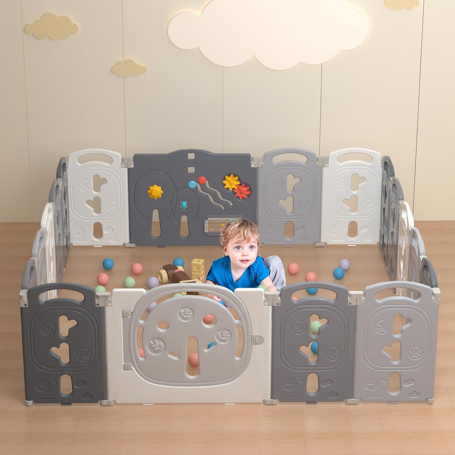 Baby Playpen, Foldable & Portable Play Yard for Babies and Toddlers, Easy Assemble 18 Panel Kids Fence Safety