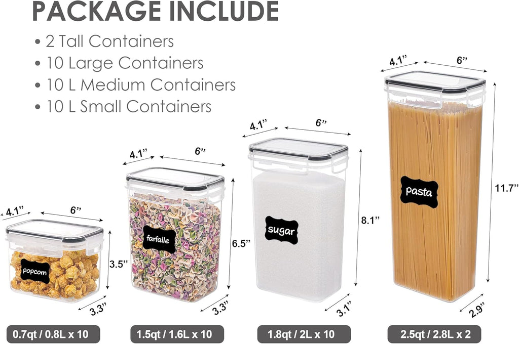 32pcs Airtight Food Storage Containers Set, BPA Free Plastic Kitchen and Pantry Organization Canisters with Lids for