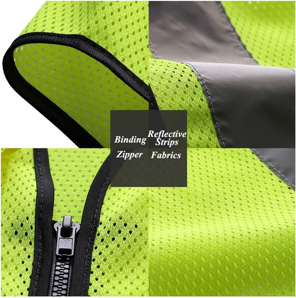 High Visibility Mesh Safety Reflective Vest with Pockets and Zipper, Meets ANSI/ISEA Standards